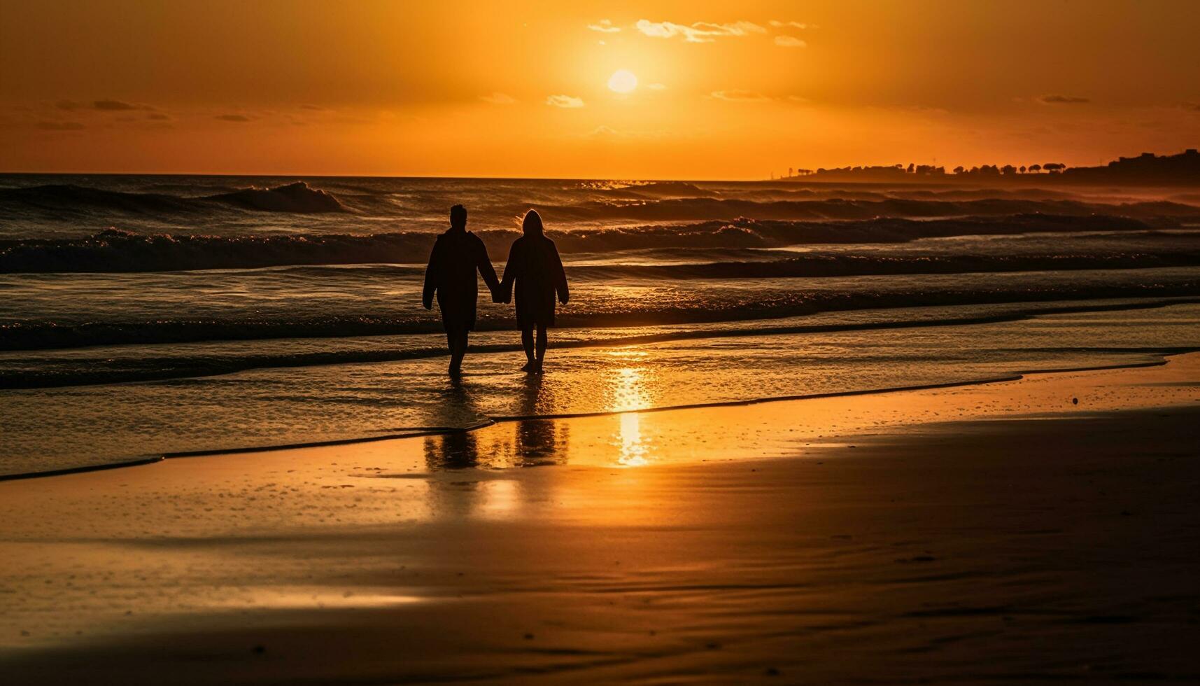 romantic couple walking on beach holding hands at sunset generated by ai free photo | DIGITALHANDWERK