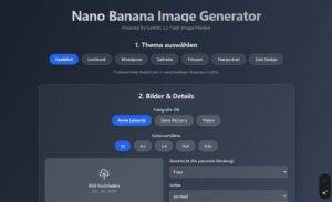 Screenshot der Oberfläche des Nano Banana Image Generators mit Themen- und Stilauswahl
