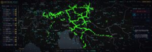 Dashboard von Osiris Global Intelligence Command zeigt GPS-Jamming-Aktivitäten über Österreich und Mitteleuropa