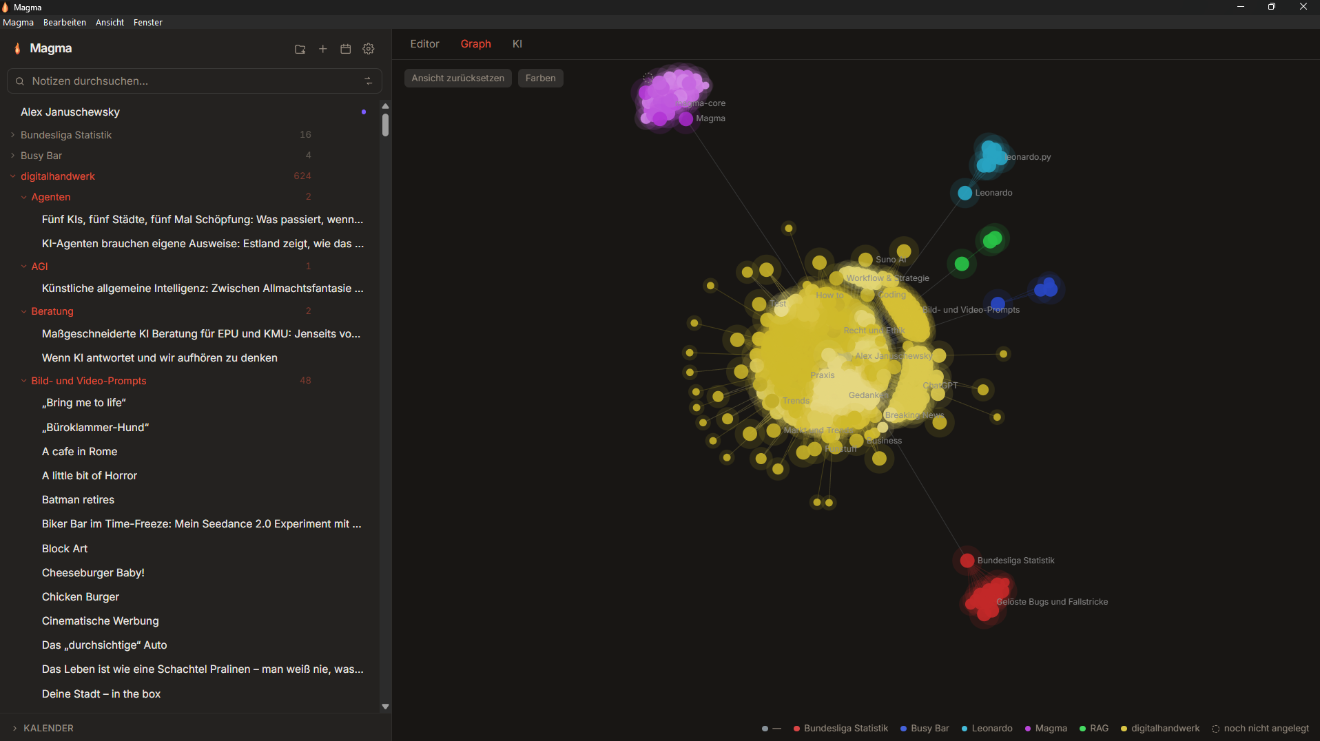Magma Netzwerk visualisiert KI-Themen