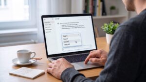 Person uses Laptop AI Chat