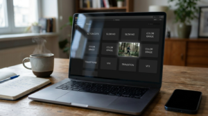 Laptop mit Videobearbeitungssoftware