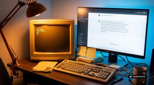 KI-Berater: Die Branche, in der gestern noch jeder etwas anderes war KI-generierter Schreibtisch mit Computern