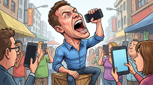 Mann schreit in Smartphone