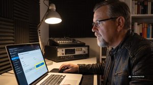 KI-Interviews im eigenen Radio: Warum mein Gast keinen Namen bekommt Mann am Computer im Studio