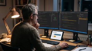 Mann programmiert an Computern