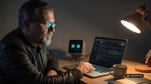 Mann programmiert mit Roboter