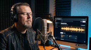 Mann im Studio mit Mikrofon