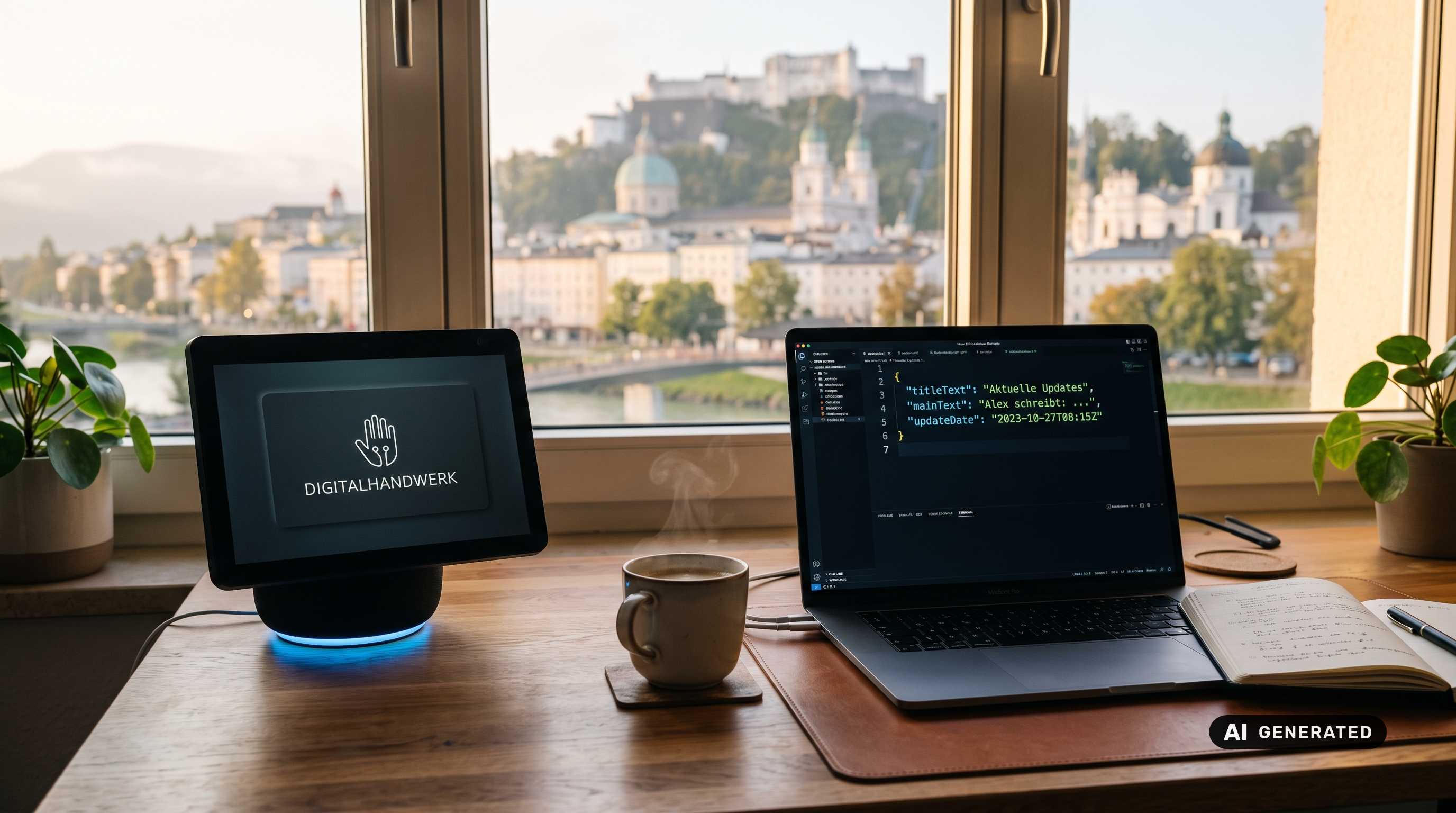 Arbeitsplatz mit Stadtblick