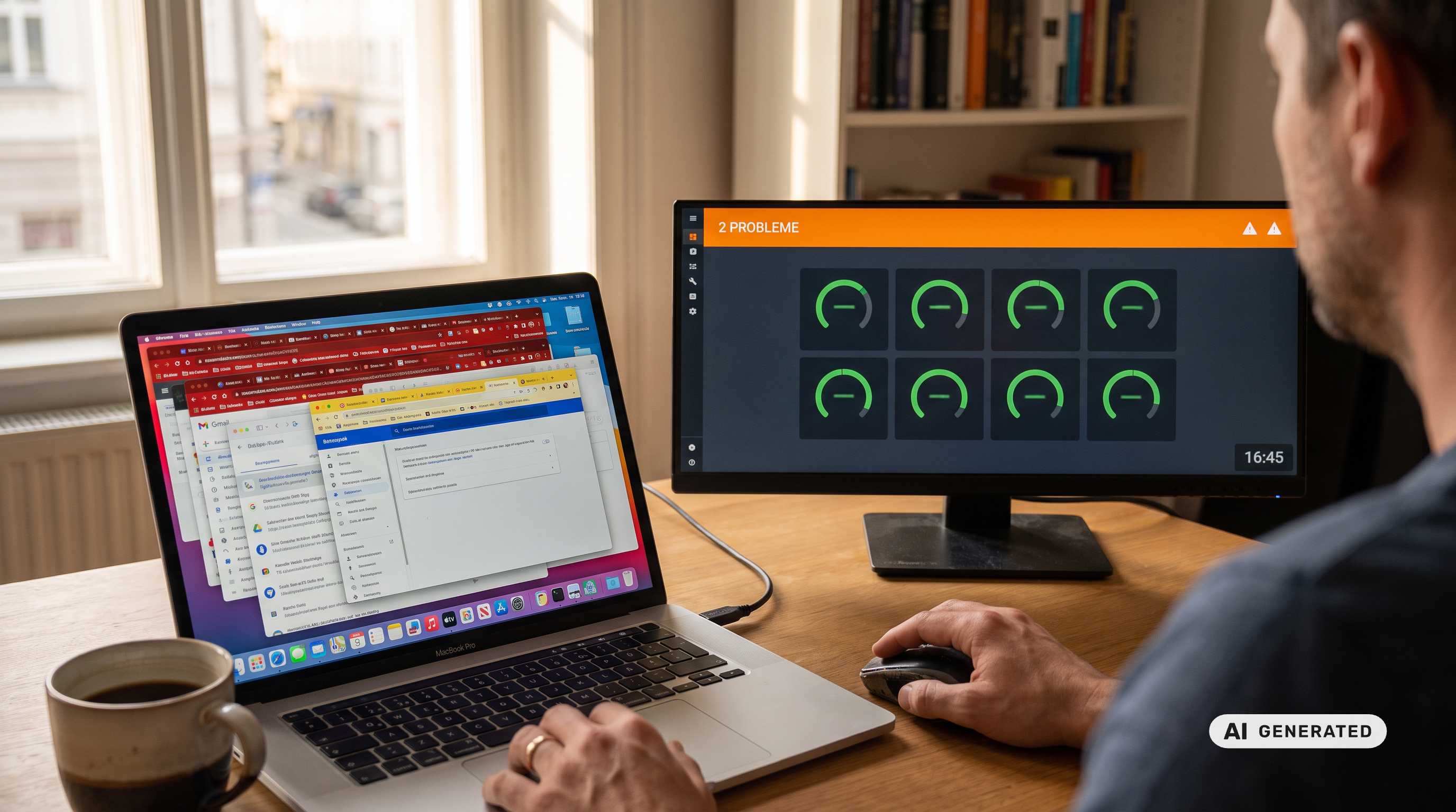 Monitor mit Grafik und Laptop