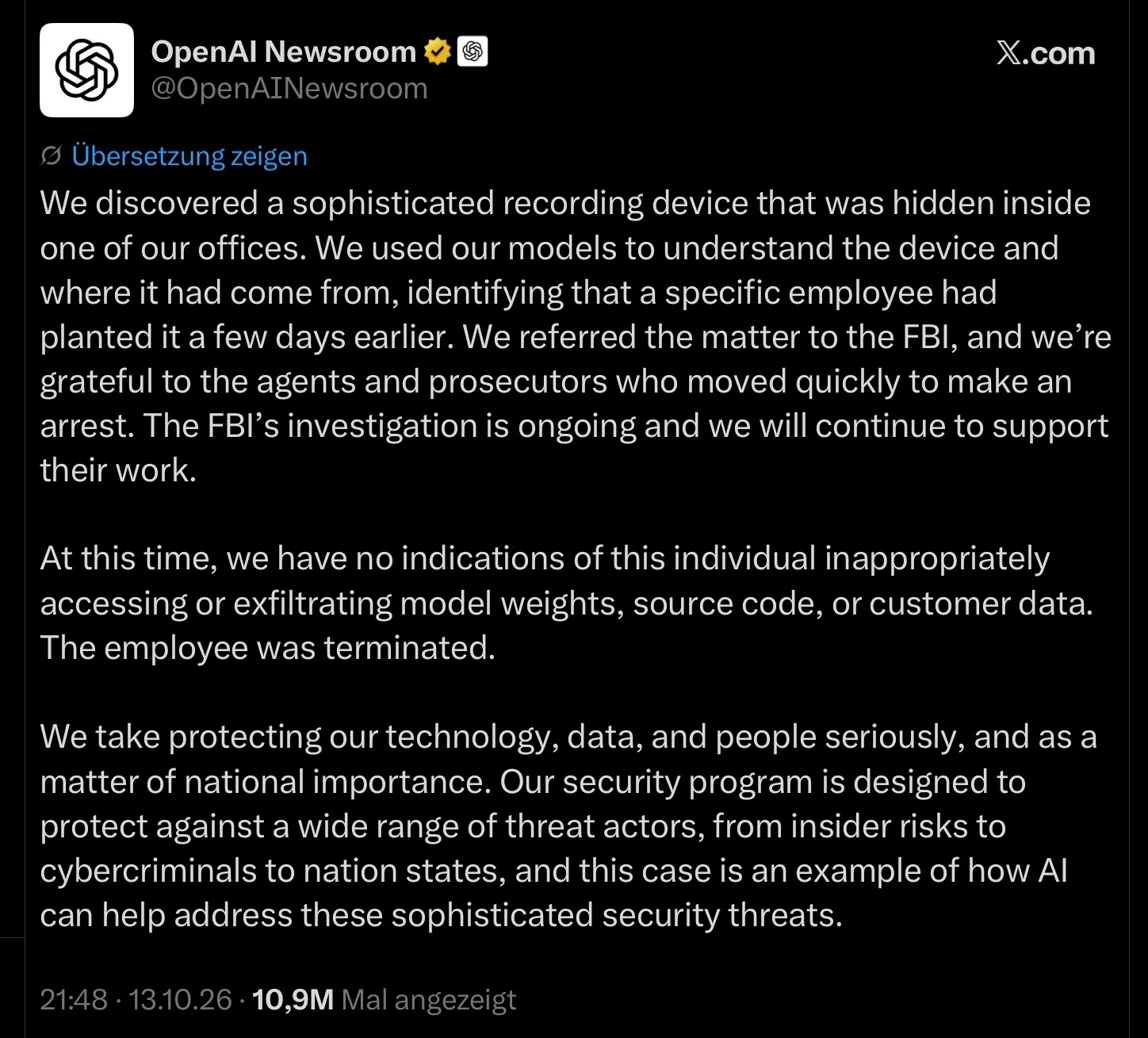 OpenAI Newsroom Sicherheitsvorfall